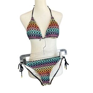 SWIM SYSTEMS Crochet Look Bikini 🐚 Rainbow Mermaidcore Festival Swim Set  S / L